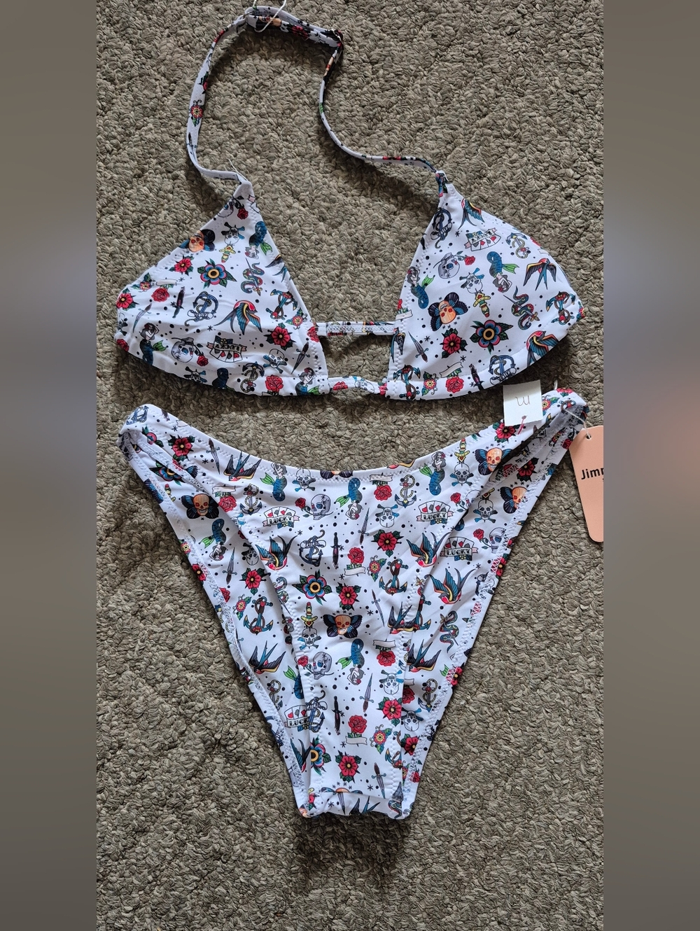 White Floral Tattoo Print Bikini Set Sz.M NWT Jimmi